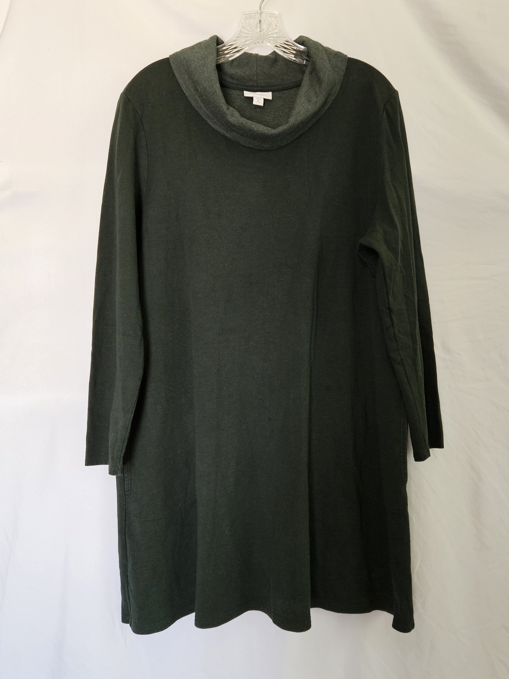 Dark Green Cowl Neck Tunic Pure Jill Womens XL Forest Green Lagenlook Pockets